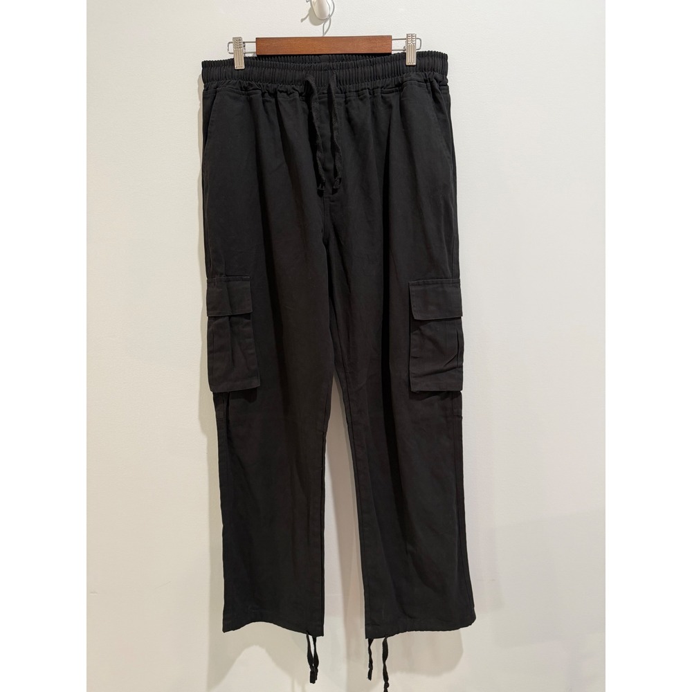 Black Cargo Pants Women XL Elastic Waist Drawstring Utility‎ Streetwear
